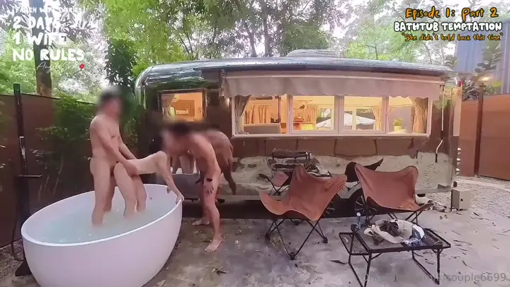 推特網紅換妻界的頂流【愛玩夫妻】第一次與單男兩天一夜旅行,三個人戶外浴缸啪啪,全身都已經癢得不行
